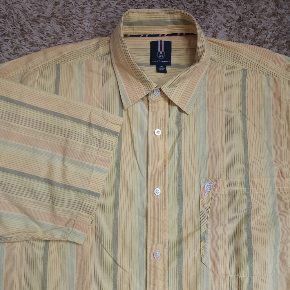 Phat Farm Yellow‎ Stiped Mens XXL Short Sleeve Button Up Shirt